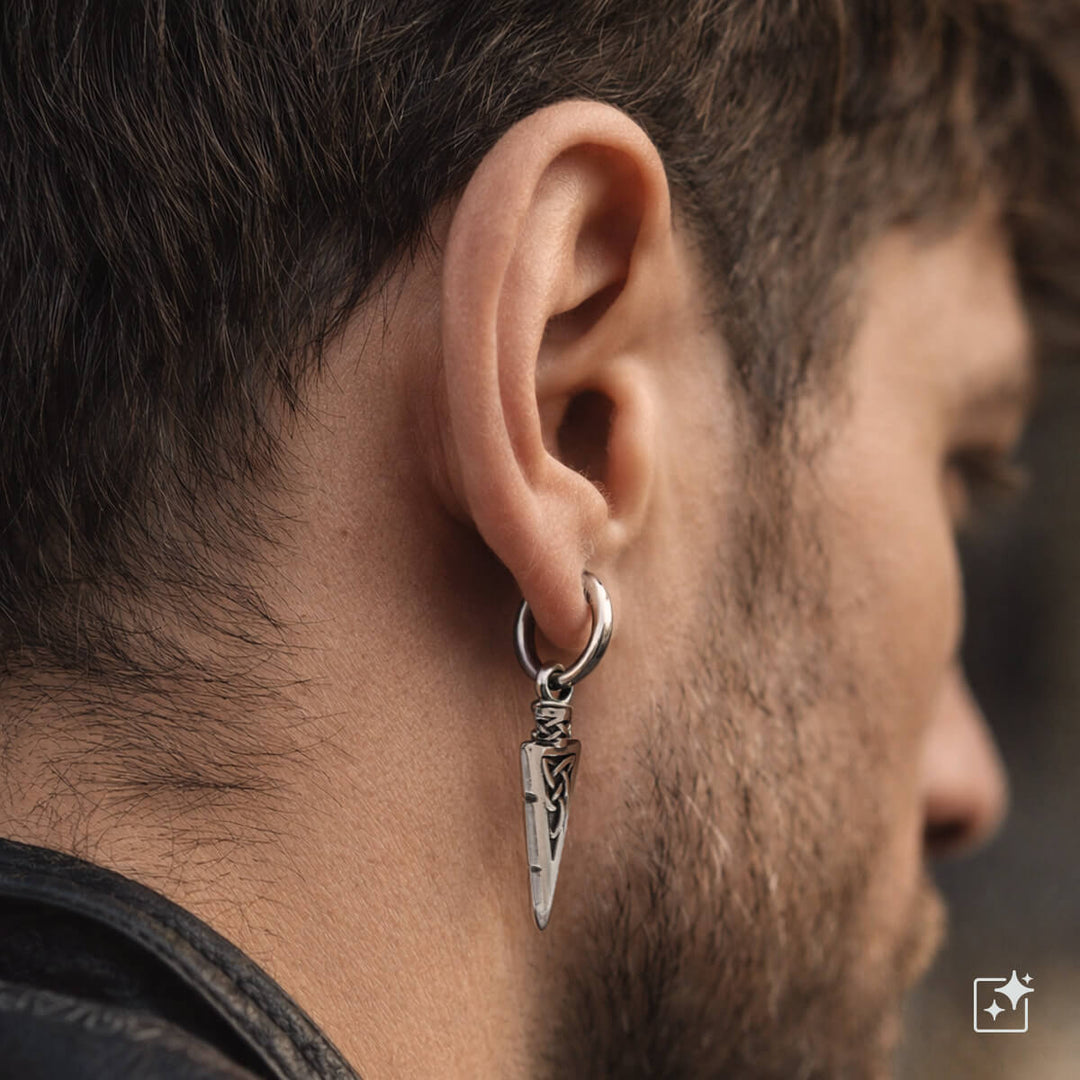 Men's earrings with Celtic patterned arrowhead pendant – surgical steel