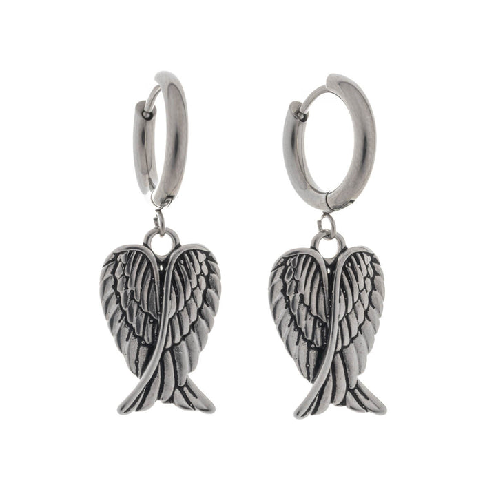 Crossed angel wings in ear rings – surgical steel (316L)