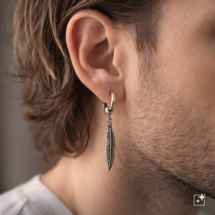 Long feather ear cuffs with ball – surgical steel (316L)