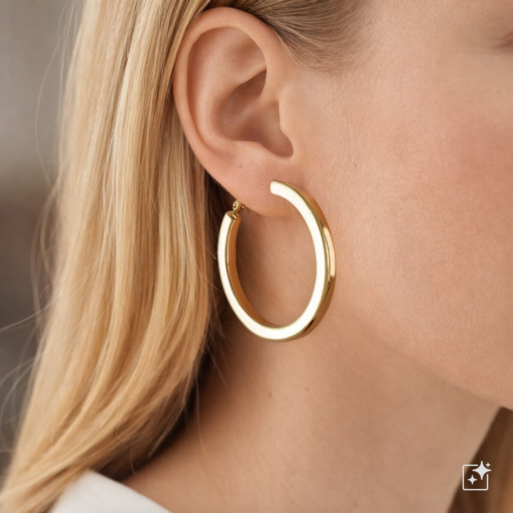 Large, angular hoop earrings – 5 cm square tube (316L surgical steel)