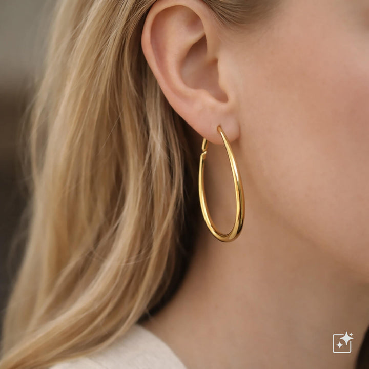 Teardrop-shaped hoop earrings – delicate design, 4 cm (316L surgical steel)