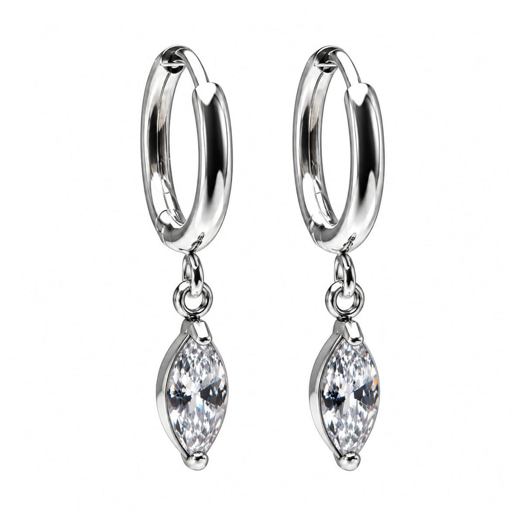 Delicate steel hoop earrings with a zirconia pendant (316L steel)