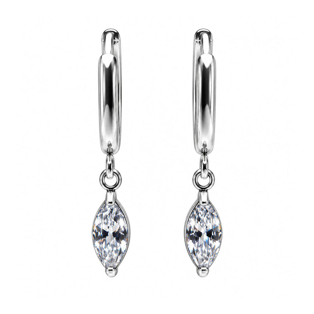 Delicate steel hoop earrings with a zirconia pendant (316L steel)
