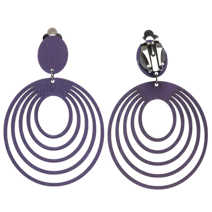 Wooden oval clip earrings (Steel 316L)