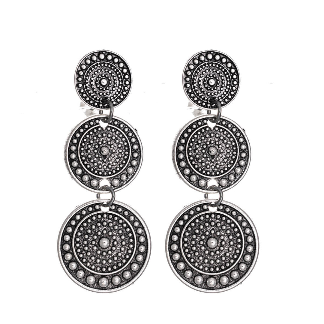 Three-piece hanging ethno clip earrings