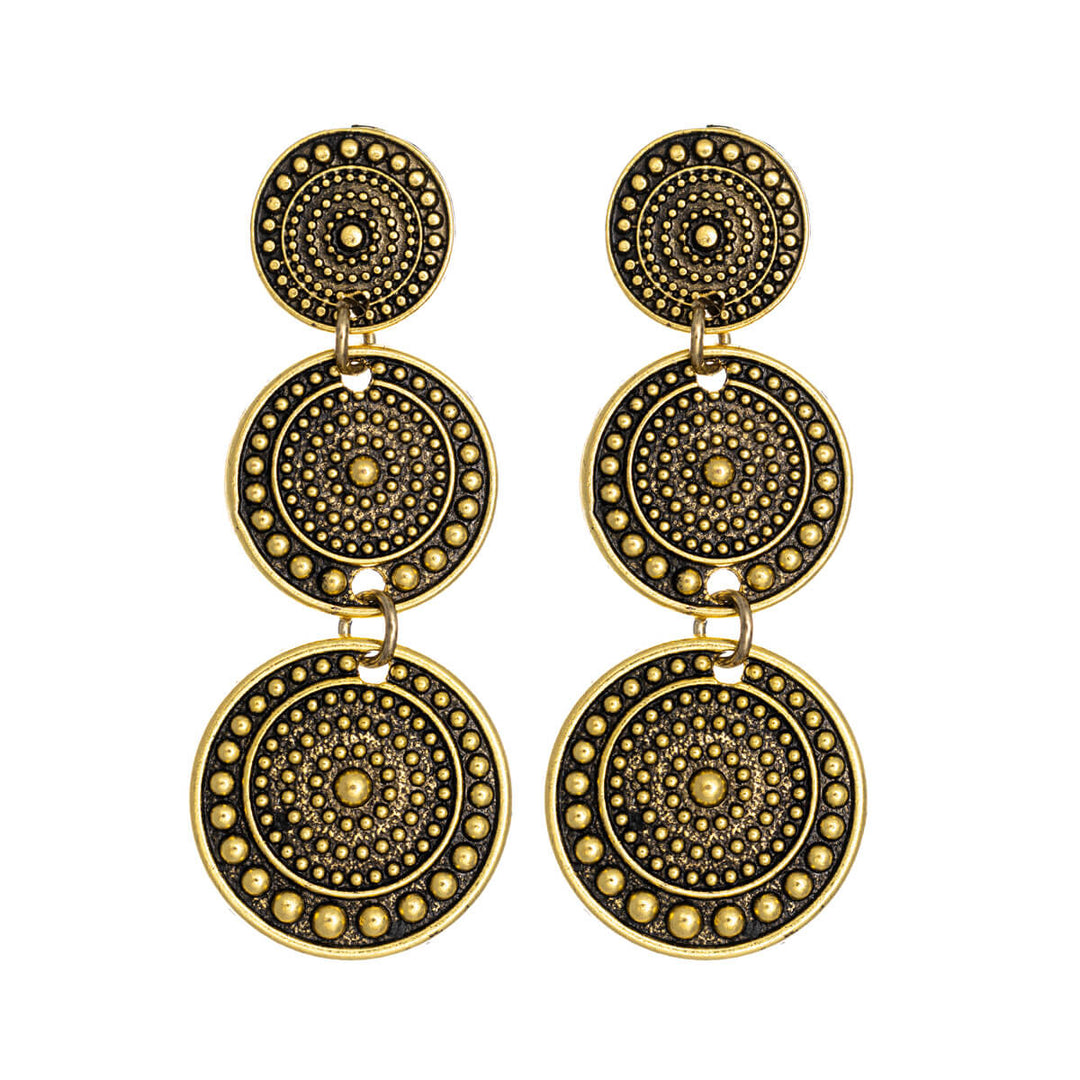 Three-piece hanging ethno clip earrings