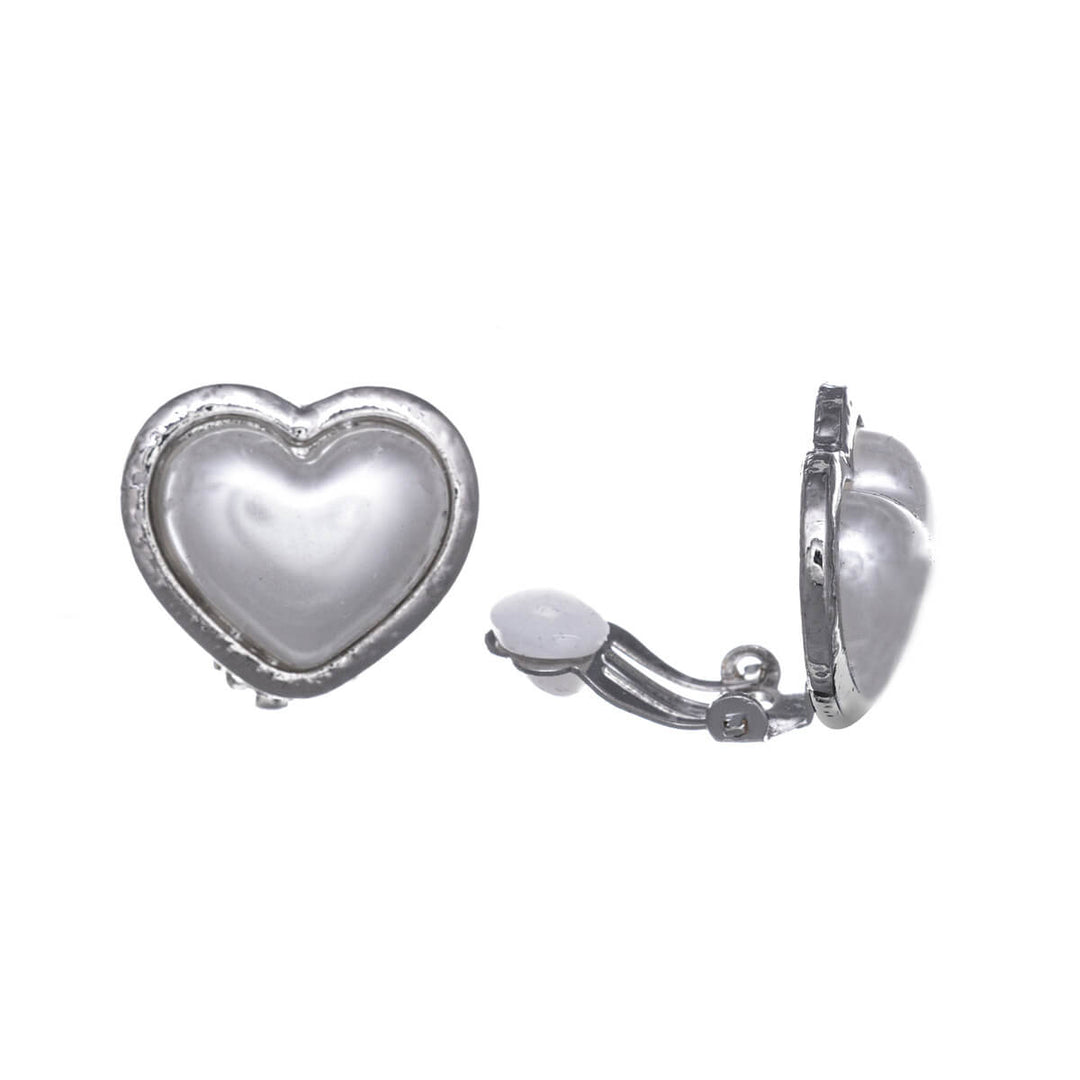 Pearl heart clip earrings