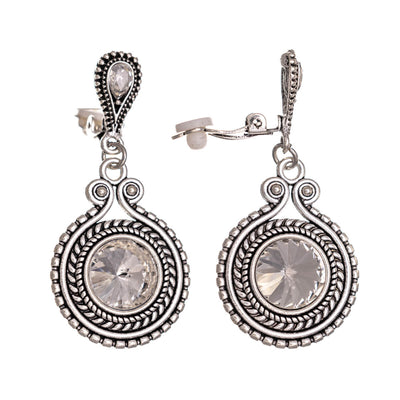 Stone hanging clip earrings