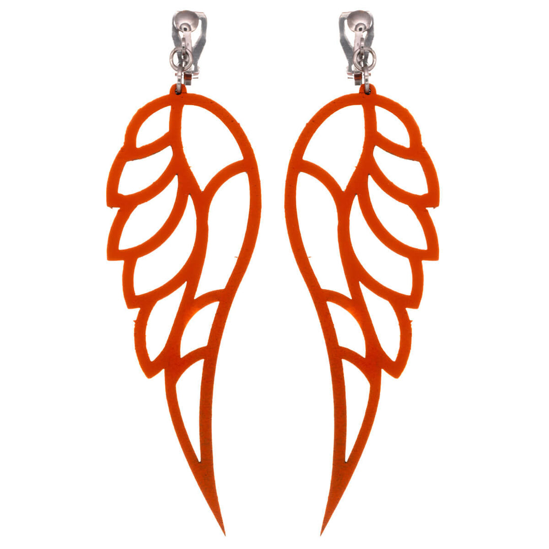 Wooden angel wings Clip-on earrings (Steel 316L)