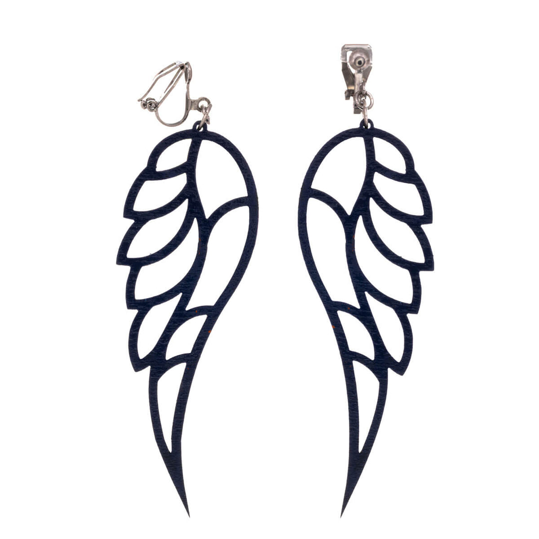 Wooden angel wings Clip-on earrings (Steel 316L)