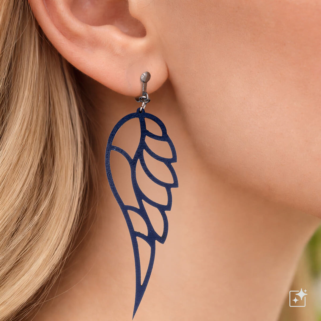 Wooden angel wings Clip-on earrings (Steel 316L)