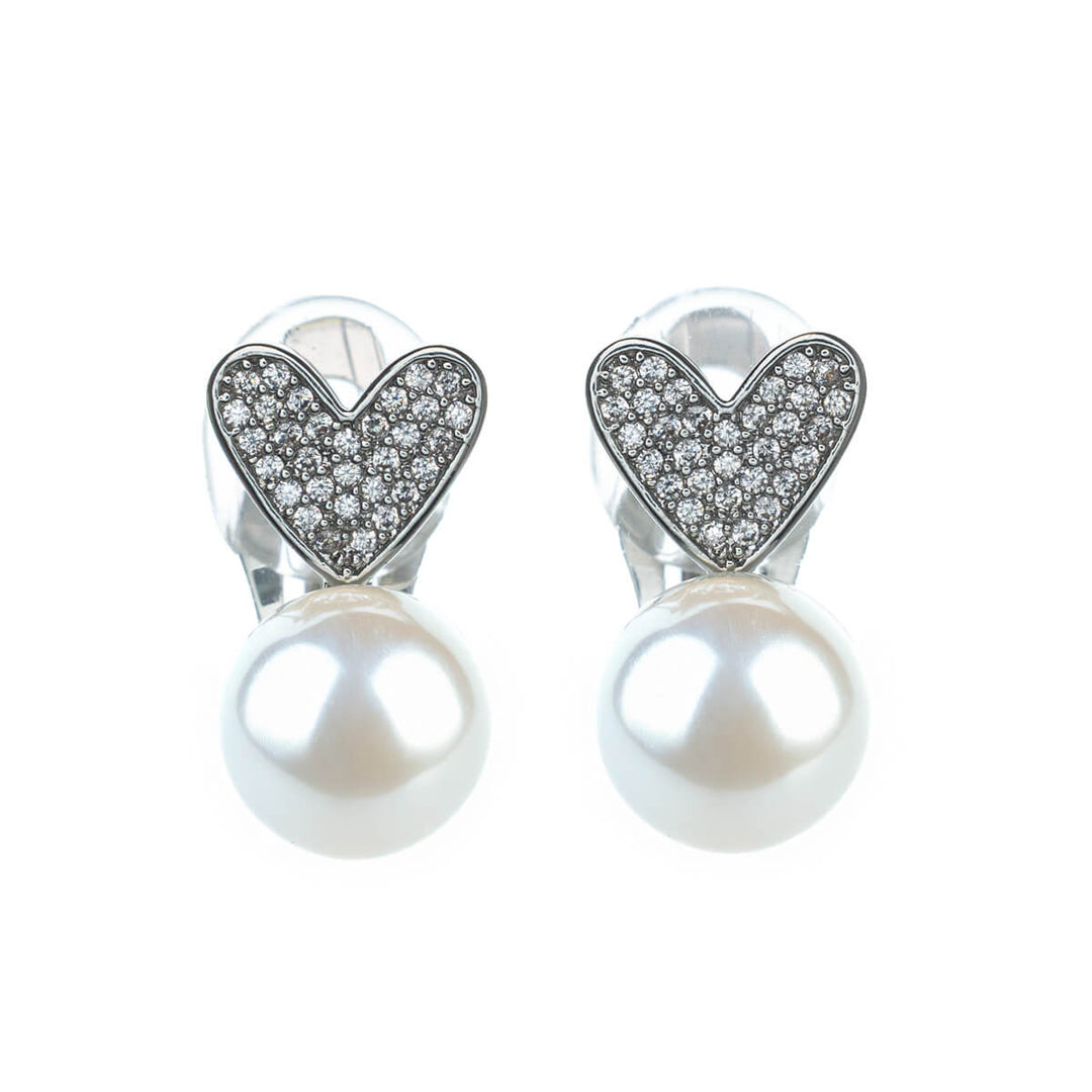 Zirconia heart bead Clip-on earrings