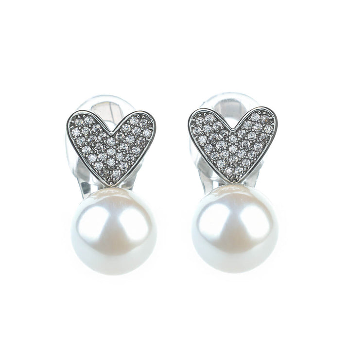 Zirconia heart bead Clip-on earrings