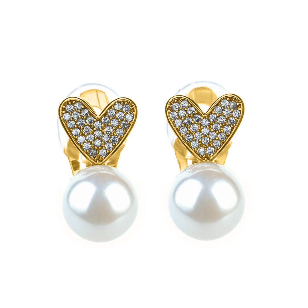 Zirconia heart bead Clip-on earrings