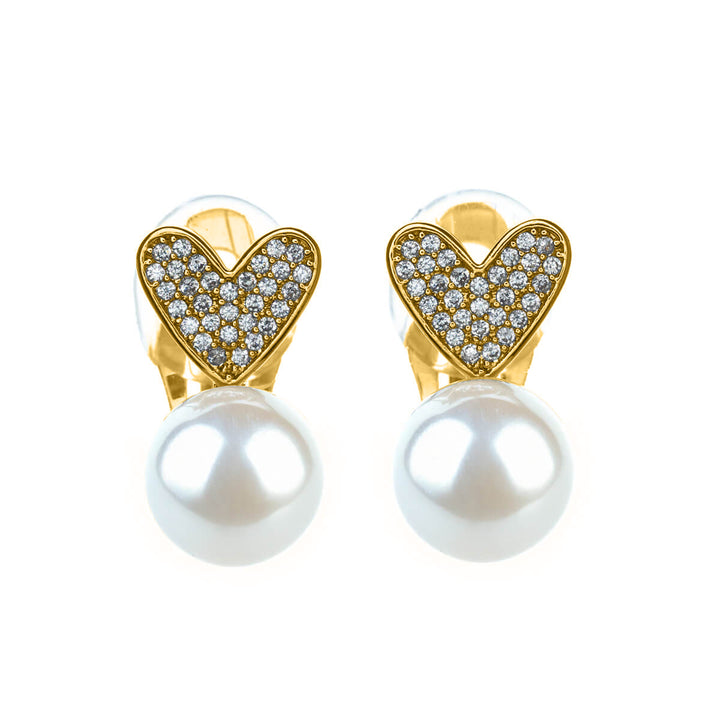 Zirconia heart bead Clip-on earrings