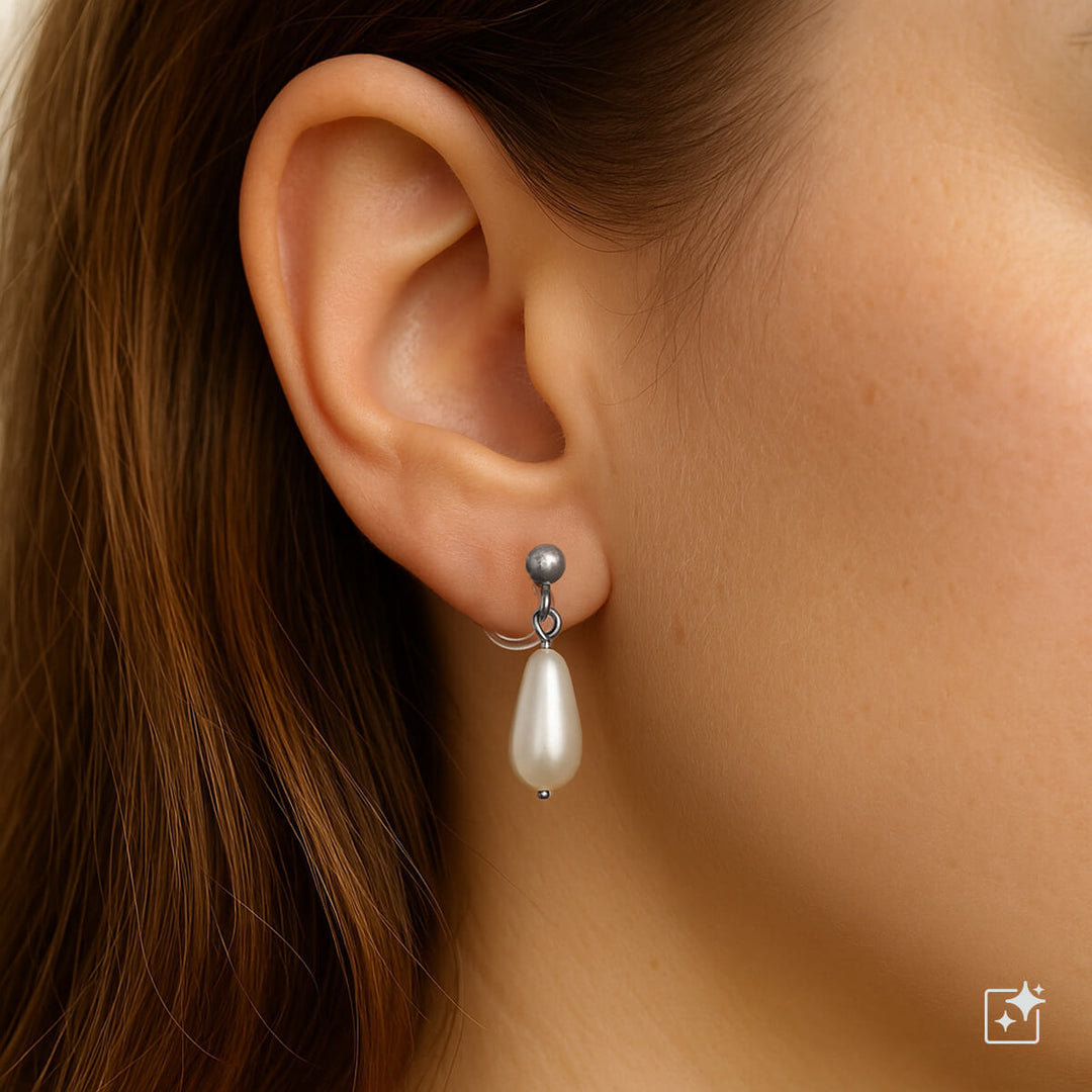 Hanging drop pearl Clip-on earrings