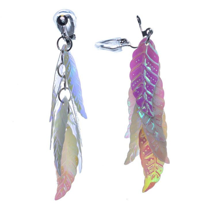 Hanging glossy leaf Clip-on earrings (Steel 316L)