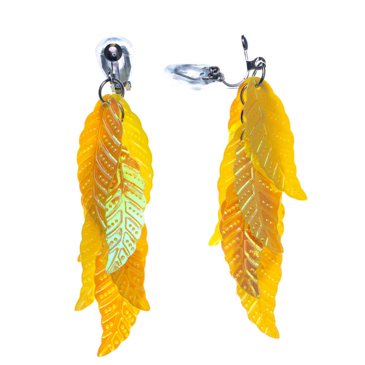 Hanging glossy leaf Clip-on earrings (Steel 316L)