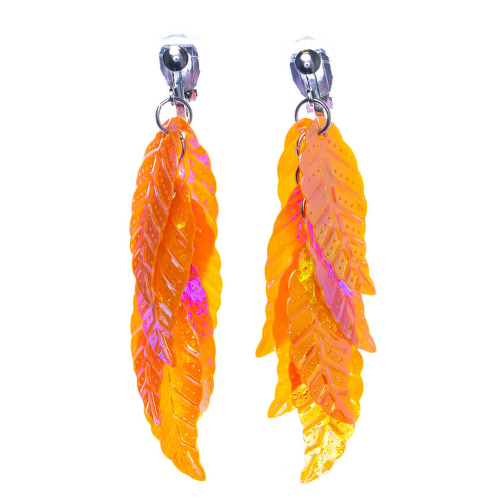 Hanging glossy leaf Clip-on earrings (Steel 316L)