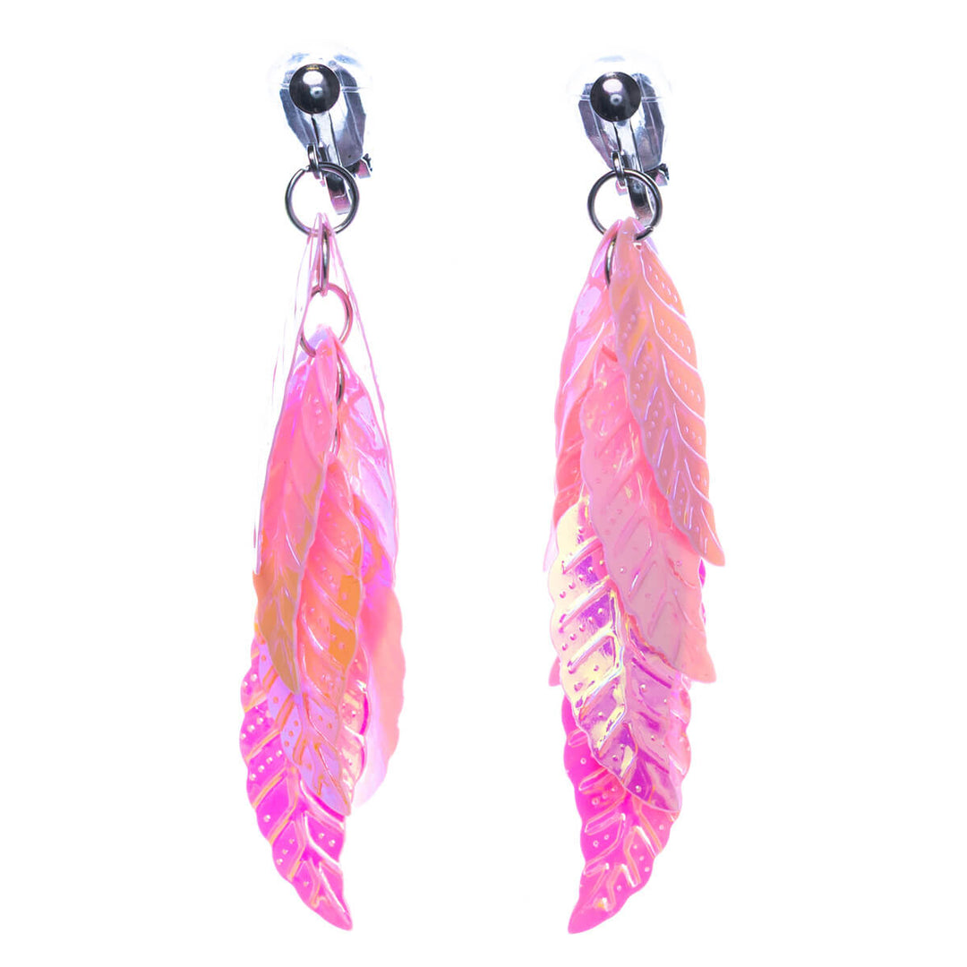 Hanging glossy leaf Clip-on earrings (Steel 316L)