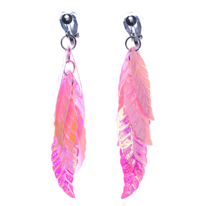 Hanging glossy leaf Clip-on earrings (Steel 316L)