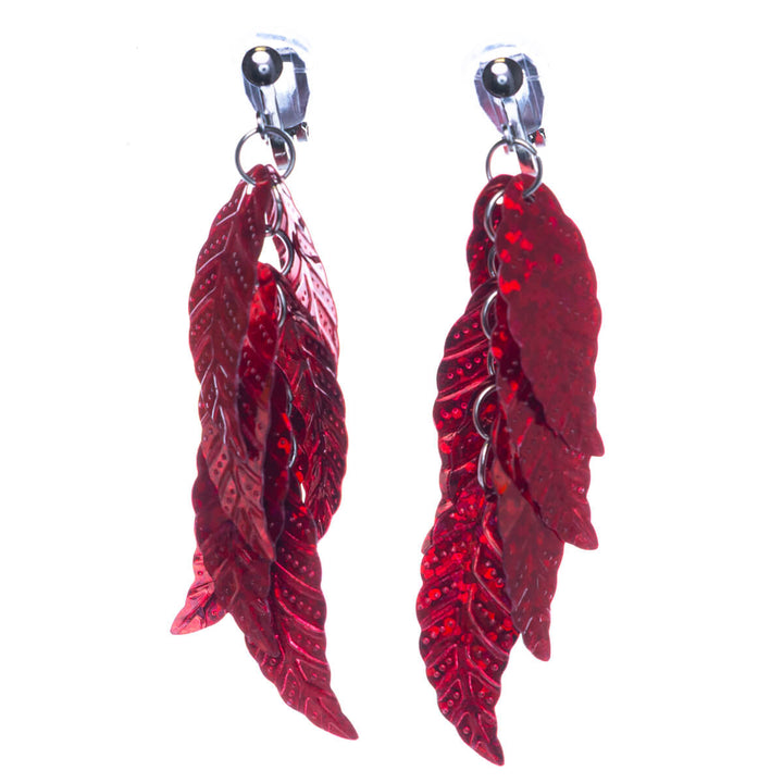 Hanging glossy leaf Clip-on earrings (Steel 316L)