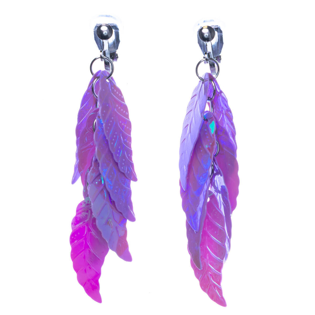 Hanging glossy leaf Clip-on earrings (Steel 316L)