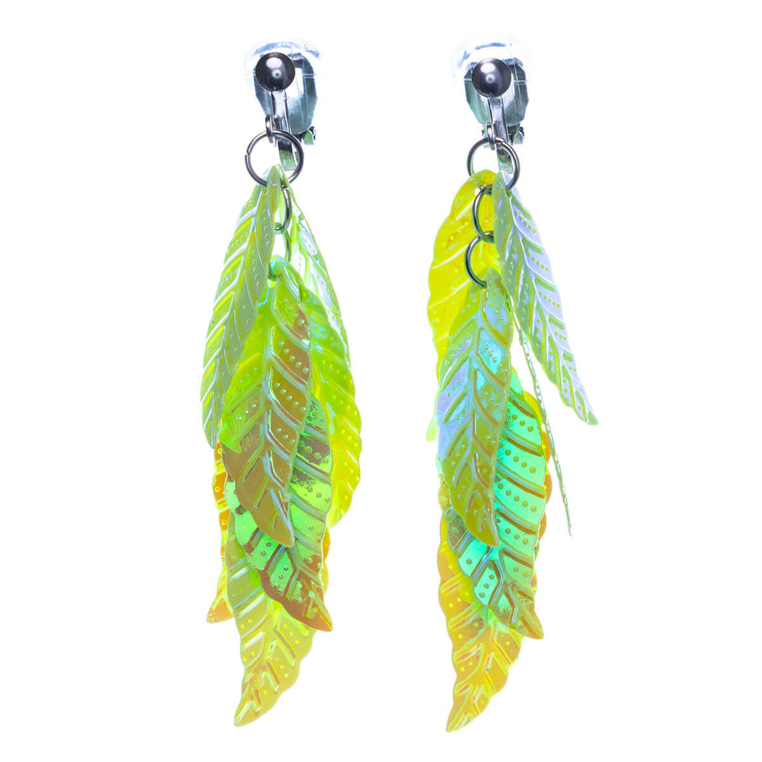 Hanging glossy leaf Clip-on earrings (Steel 316L)