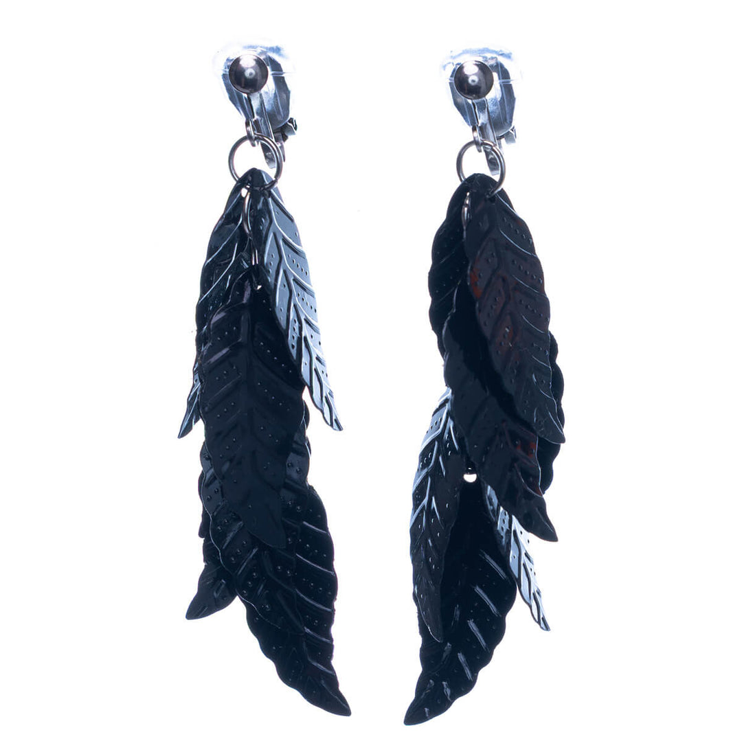 Hanging glossy leaf Clip-on earrings (Steel 316L)