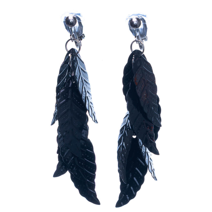 Hanging glossy leaf Clip-on earrings (Steel 316L)