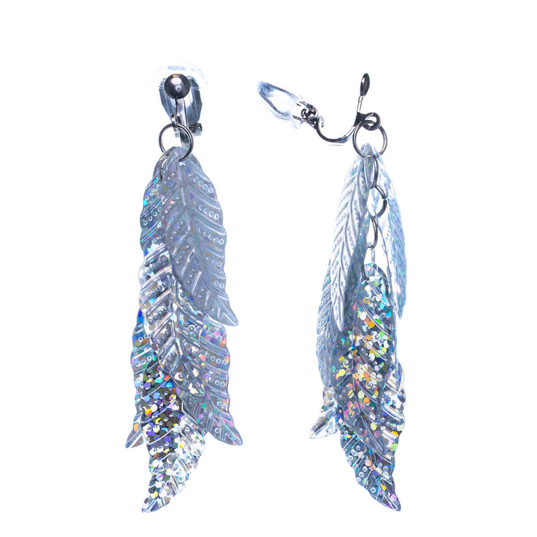 Hanging glossy leaf Clip-on earrings (Steel 316L)