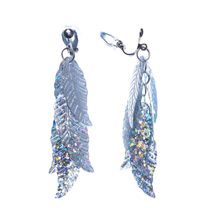 Hanging glossy leaf Clip-on earrings (Steel 316L)