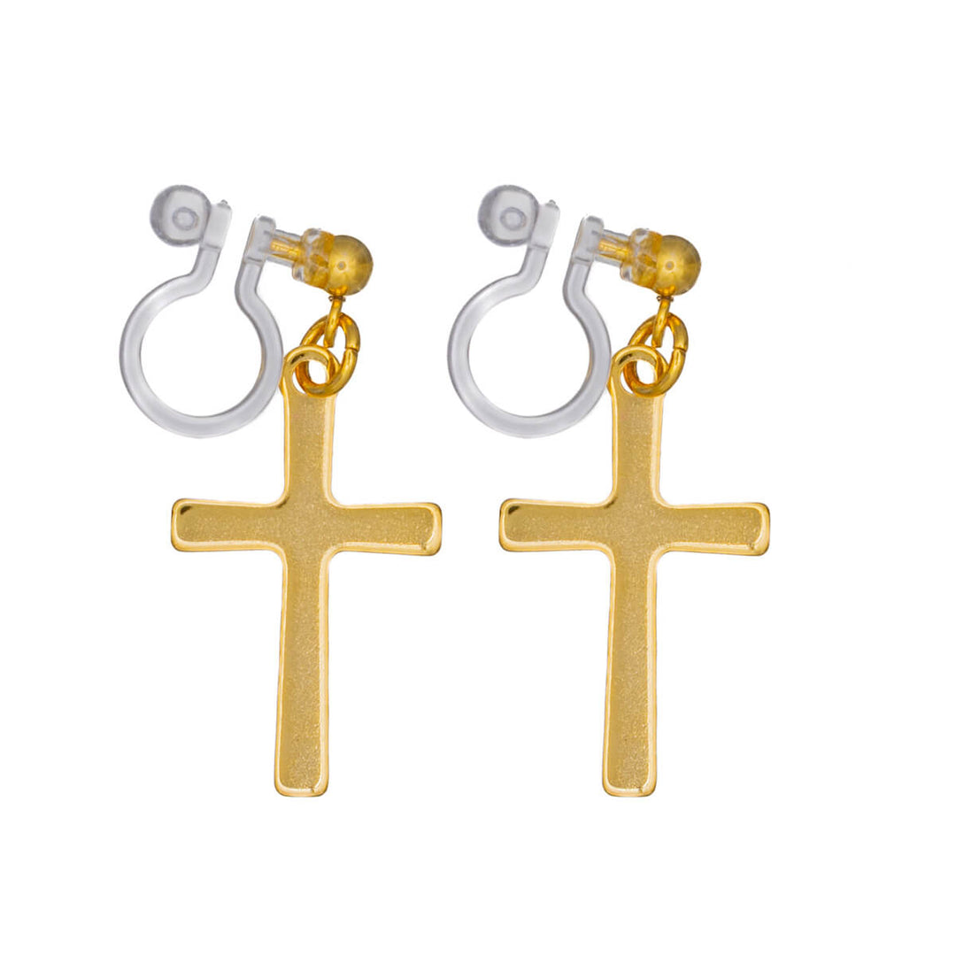 Hanging cross Clip-on earrings - surgical steel (316L)