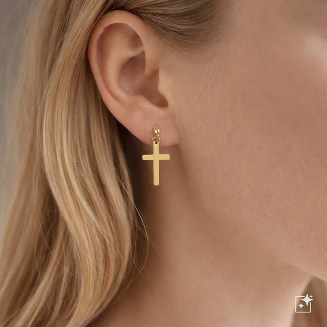 Hanging cross Clip-on earrings - surgical steel (316L)