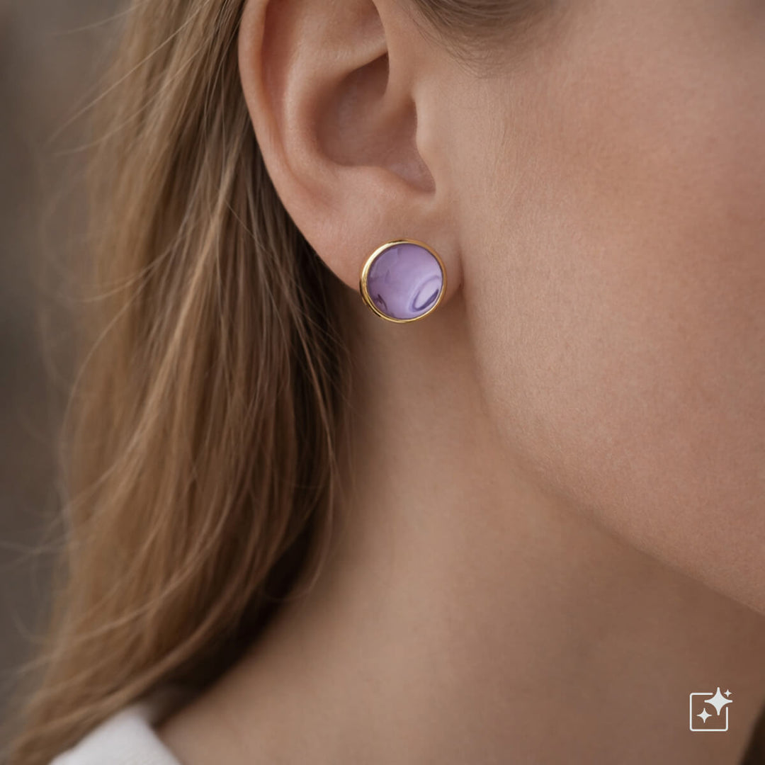 Round Clip-on earrings stone - surgical steel (316L)
