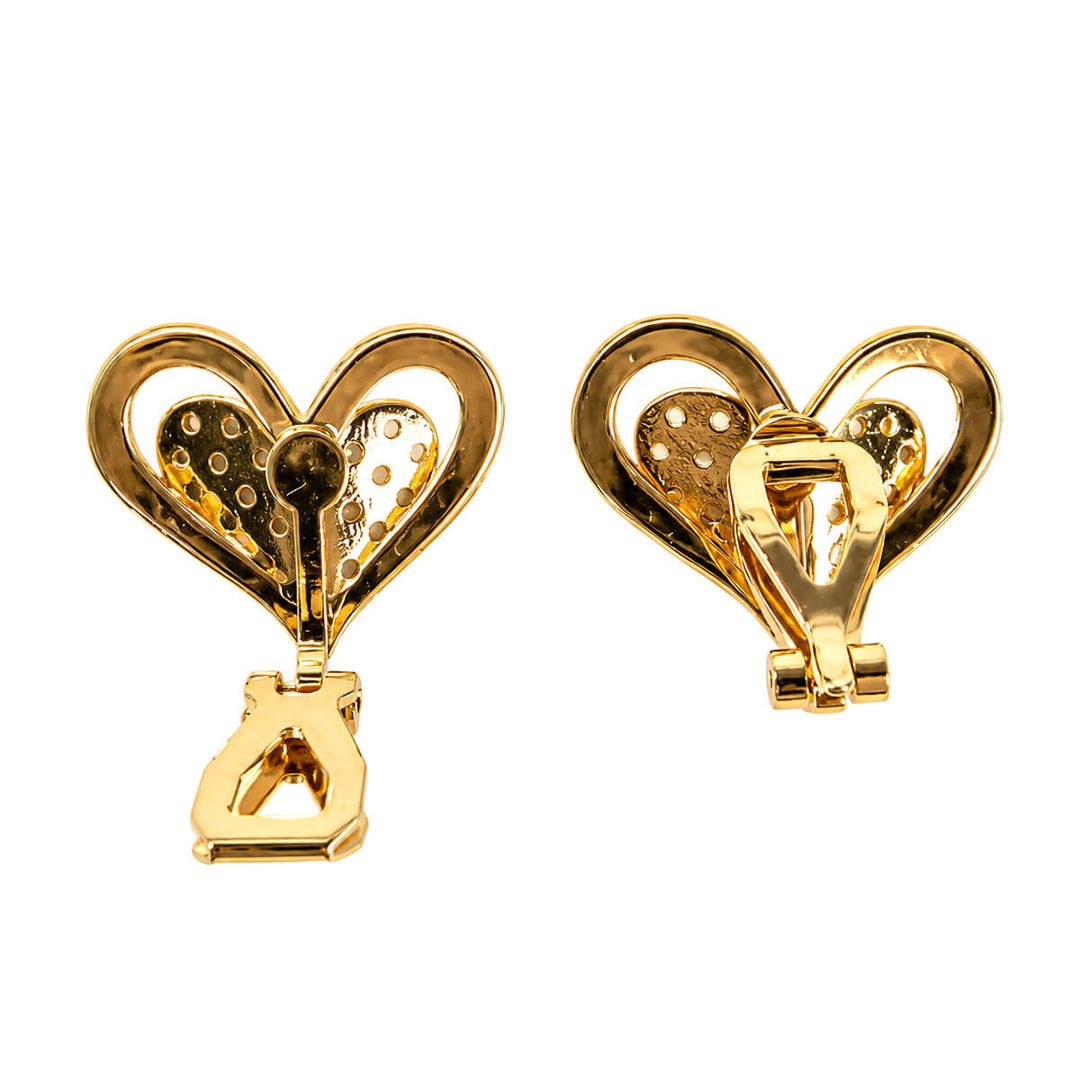 Heart-shaped clip-on earrings decorated with glass stones
