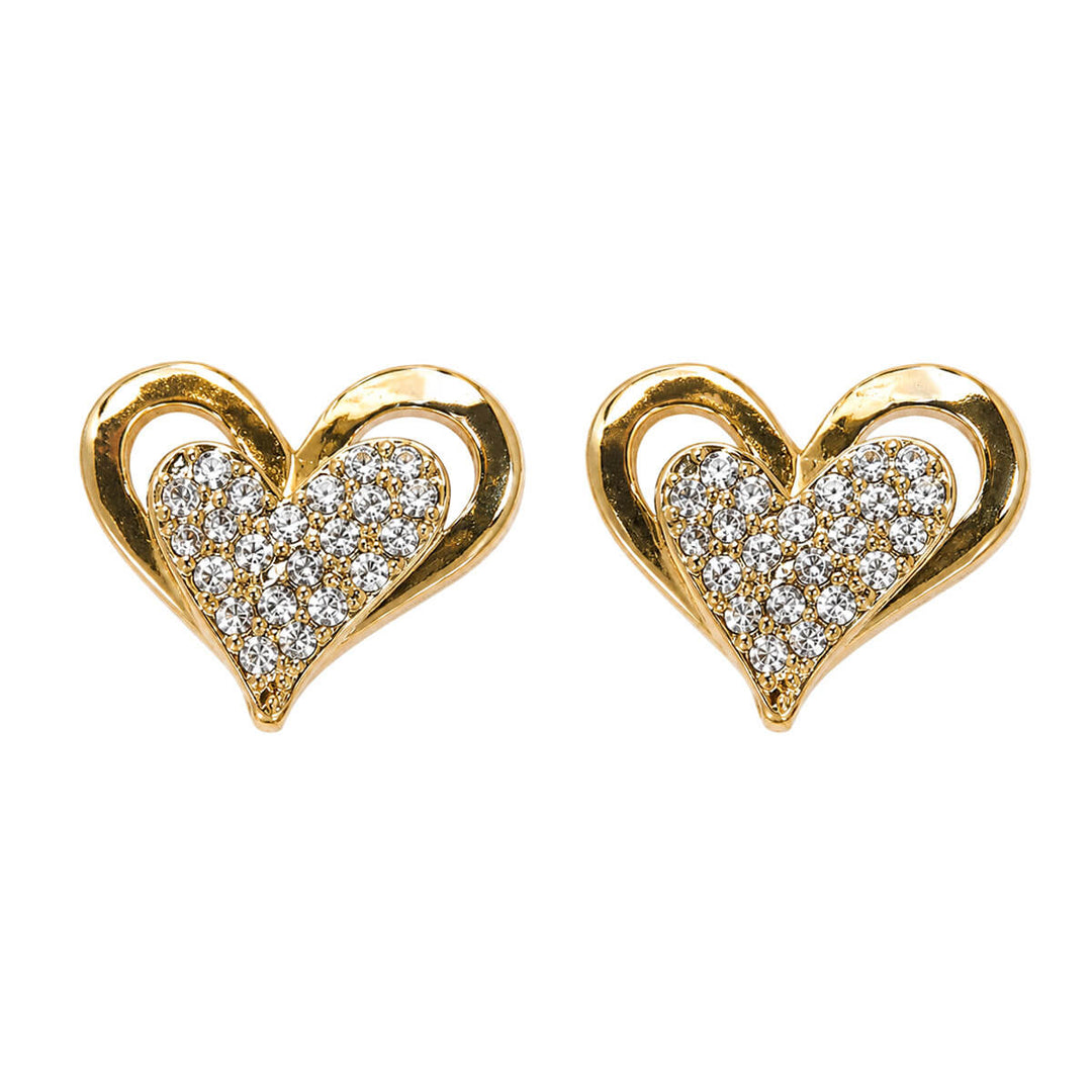 Heart-shaped clip-on earrings decorated with glass stones