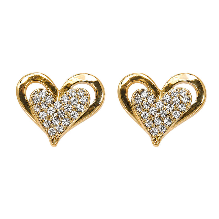 Heart-shaped clip-on earrings decorated with glass stones