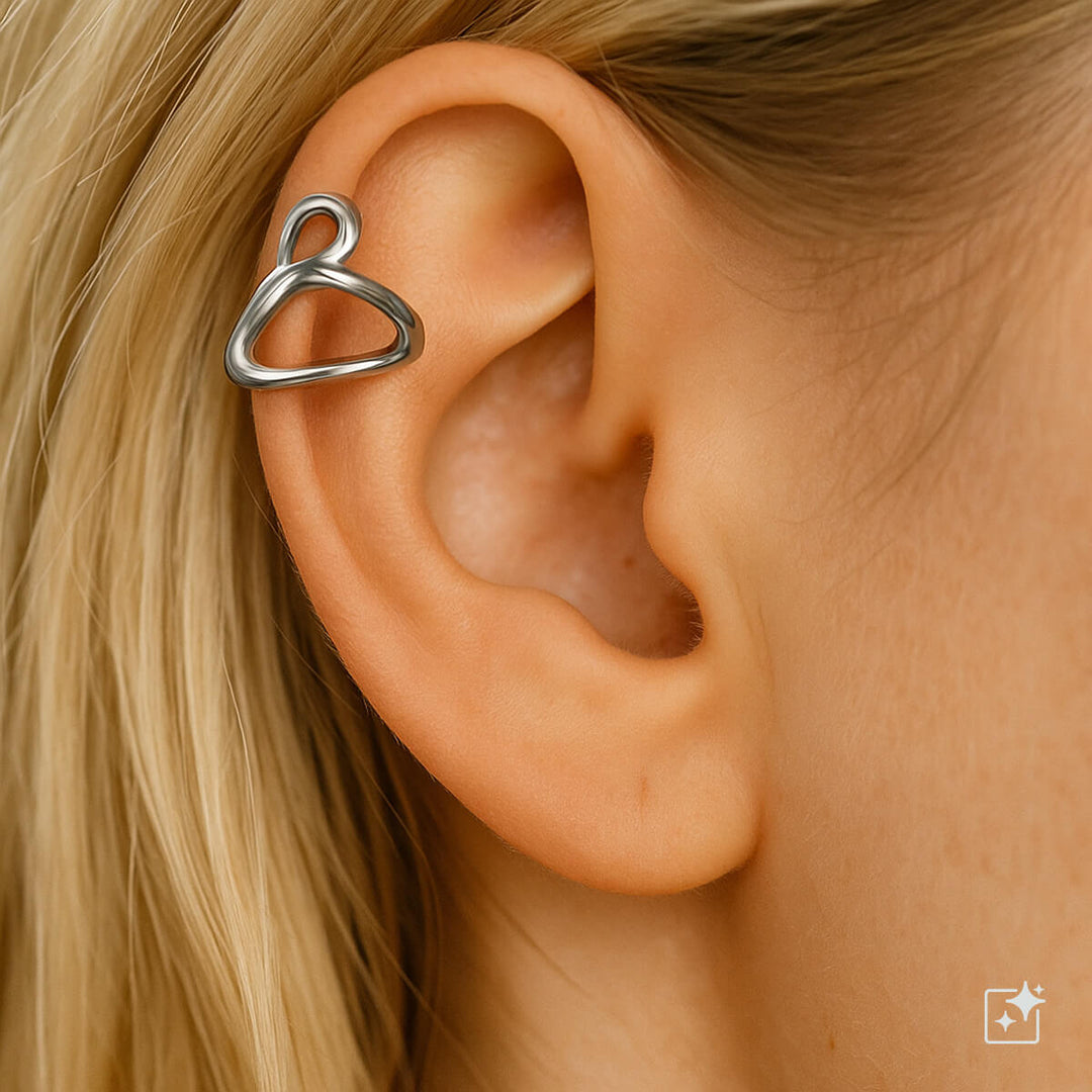 Round links wide ear cuff with cartilage (Steel 316L)