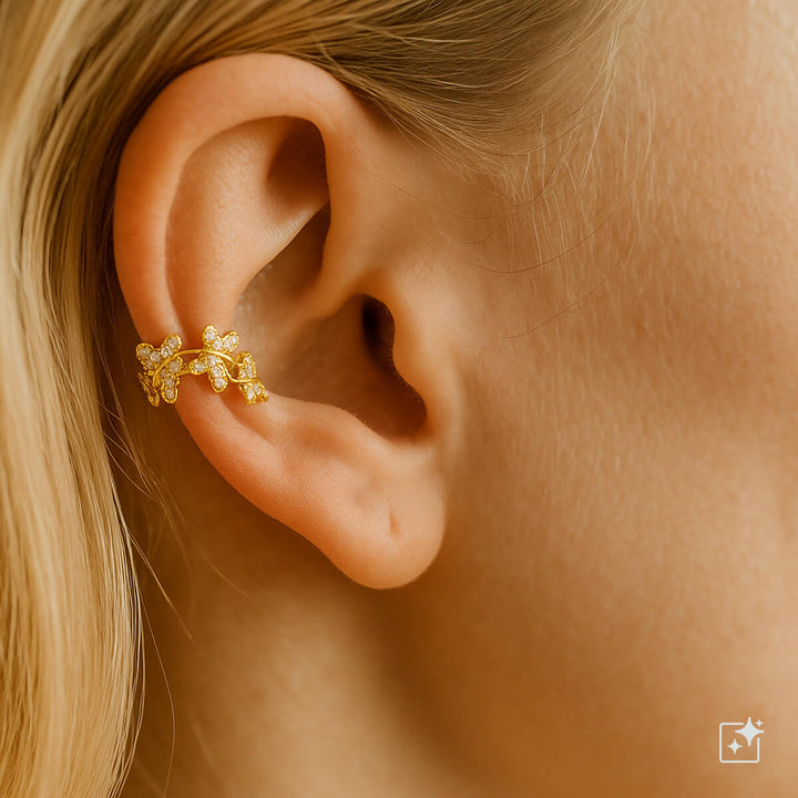 Zirconia embellished butterfly bracelet ear cuff