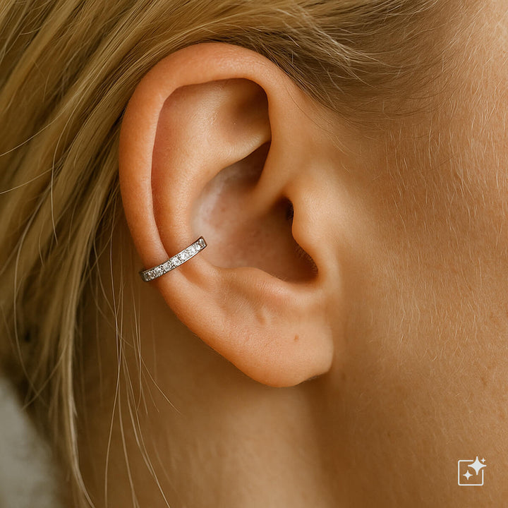 Narrow zirconia pebbled rustic ear cuff