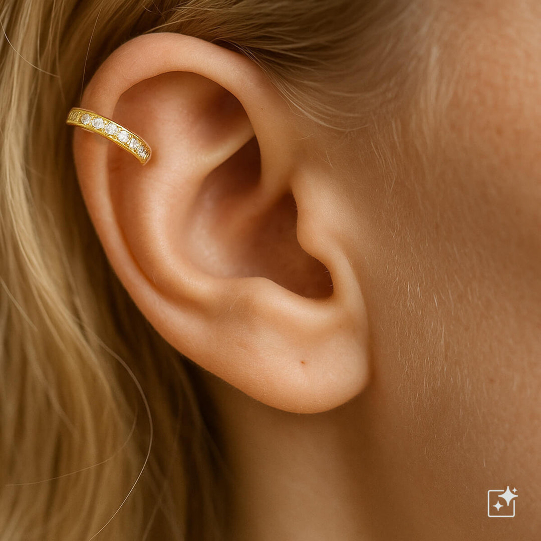 Narrow zirconia pebbled rustic ear cuff