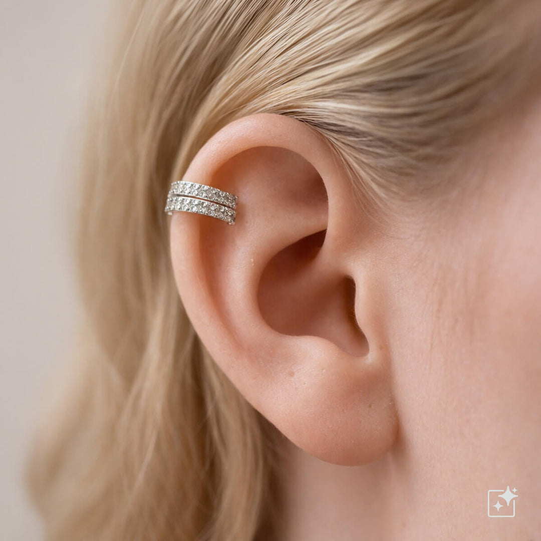 Zirconia-decorated double-row rustic ear cuff