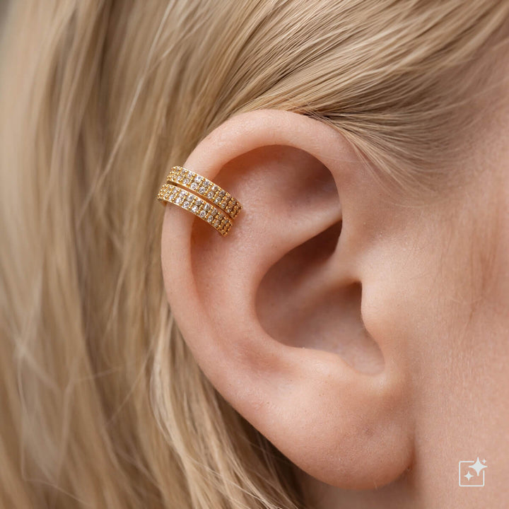 Zirconia-decorated double-row rustic ear cuff