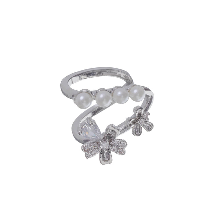 Zirconia flower ear cuff decorated with beads