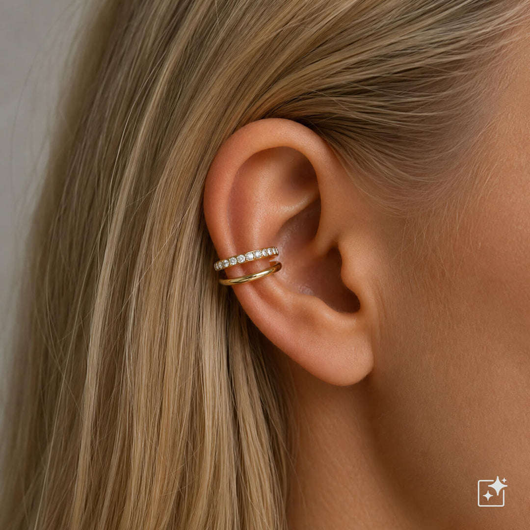 Double-row ear cuff adorned with zirconia stones (316L stainless steel)