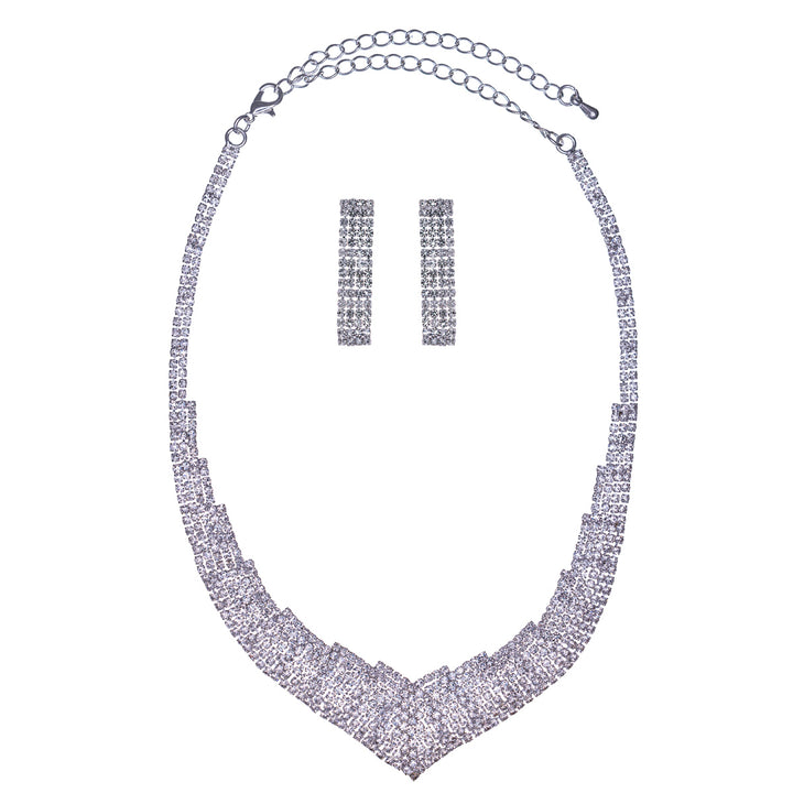 V-shaped rhinestone festive necklace + earrings