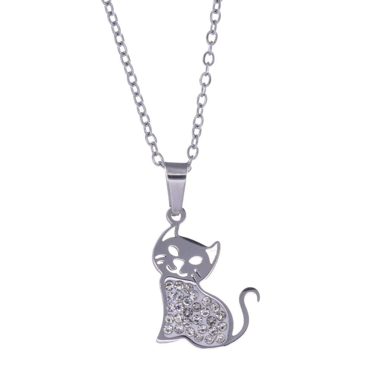 Cat pendant necklace 41cm cat earrings (Steel 316L)