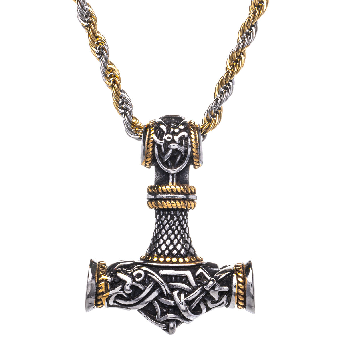 Two-tone Mjölnir Thor's hammer pendant necklace (Steel 316L)