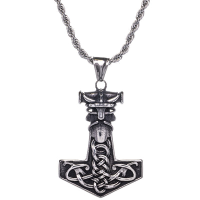 Chain decorated Mjölnir Thor's hammer pendant necklace (Steel 316L)